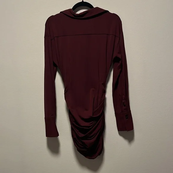 ADAPTE (NWT) Jamie Button Up Long Sleeve Mini Dress, Burgundy, Size XS - Picture 11 of 13
